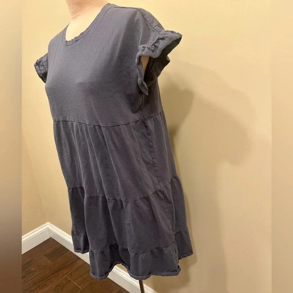 TIME and TRU Grey Gray Short Sleeve Ruffled Knee Length Dress Size Small 4-6 - Picture 3 of 7